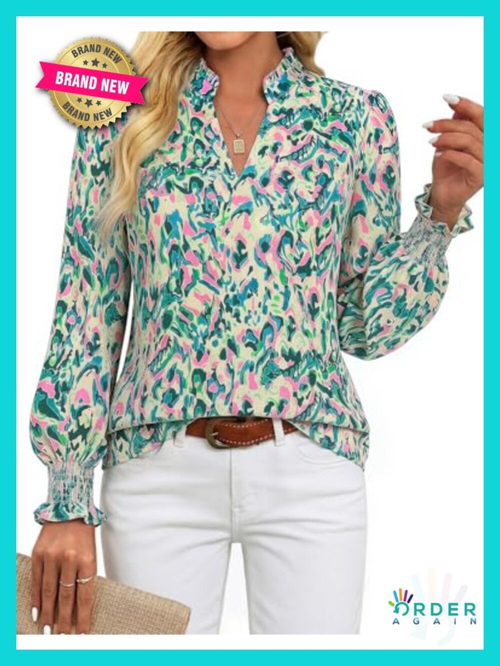 Womens Floral Long Sleeve Chiffon Blouse V Neck Work Top